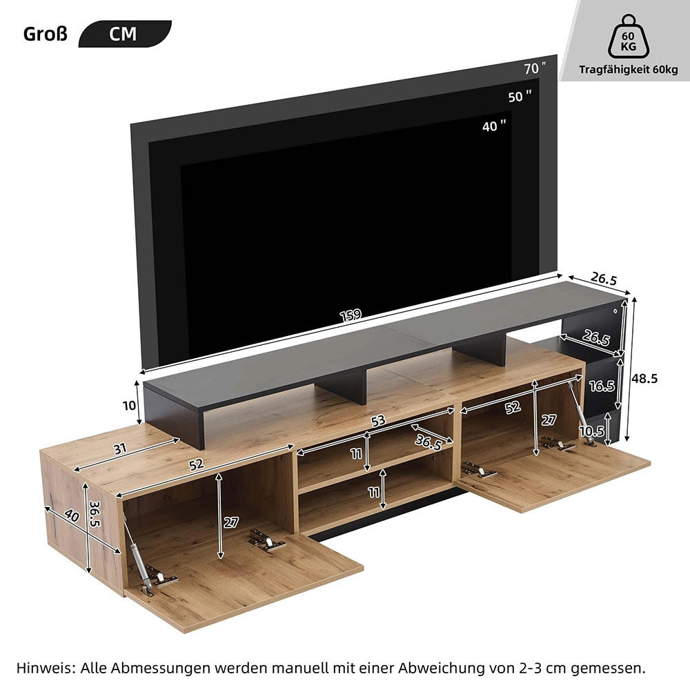 Mobile TV moderno - Xylo - Legno/telaio nero LED per TV 70"