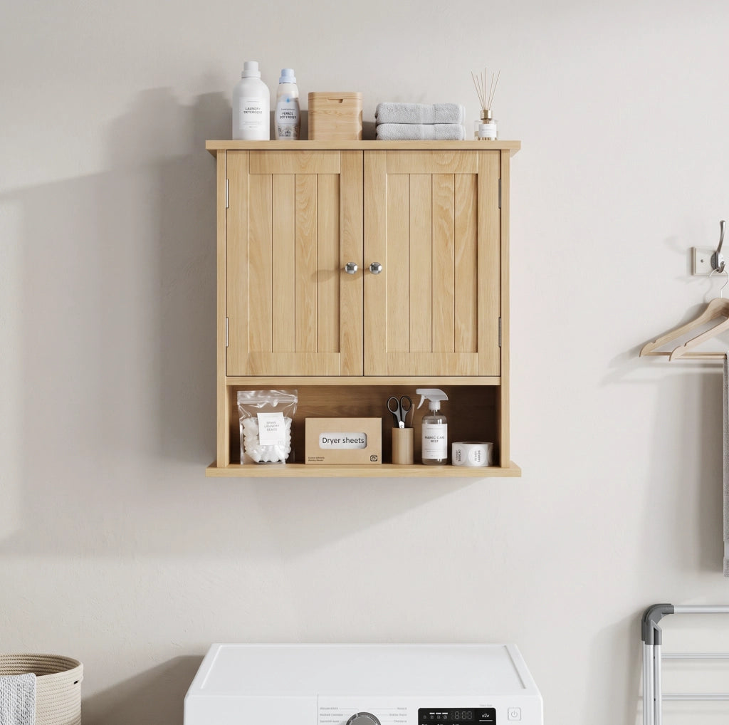 Mobile bagno sospeso ULEVR in MDF effetto rovere con 2 ante e vano a giorno, marrone