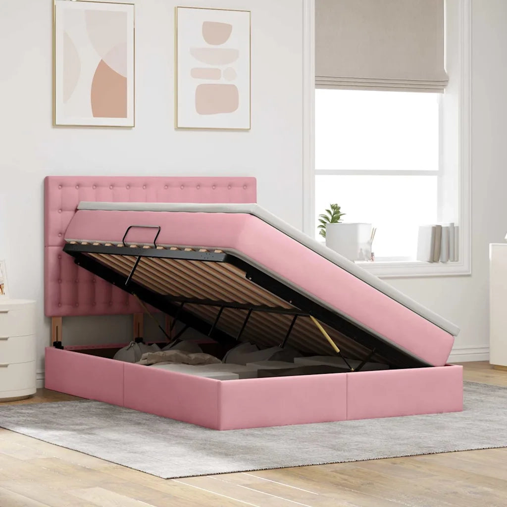 Letto con contenitore e materasso Rosa 140 x 200 cm Velluto 3372158