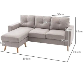 Divano angolare a 3 posti con chaise longue reversibile grigio chiaro