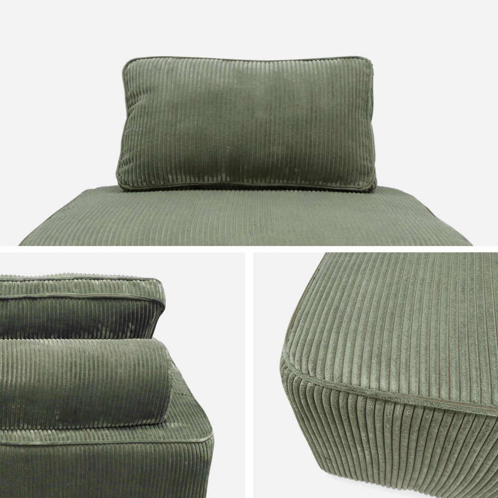 Modulo per divano modulare in velluto a coste, 1 posto, verde