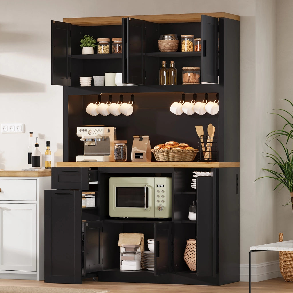 Mobile da cucina 120x40x182 cm con LED RGB, prese e USB, cassetti e ripiani regolabili in MDF