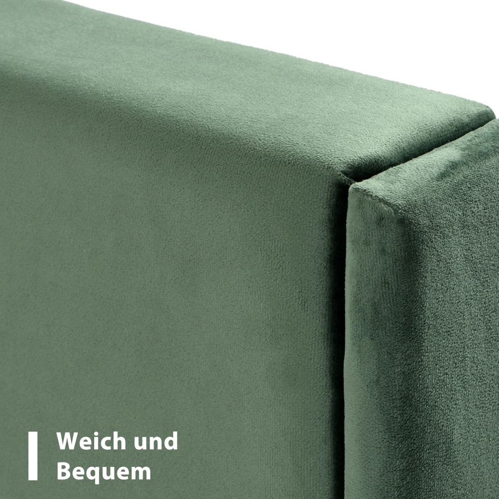 Letto imbottito 140 × 200 cm con rete a doghe e materasso a molle insacchettate; velluto verde scuro