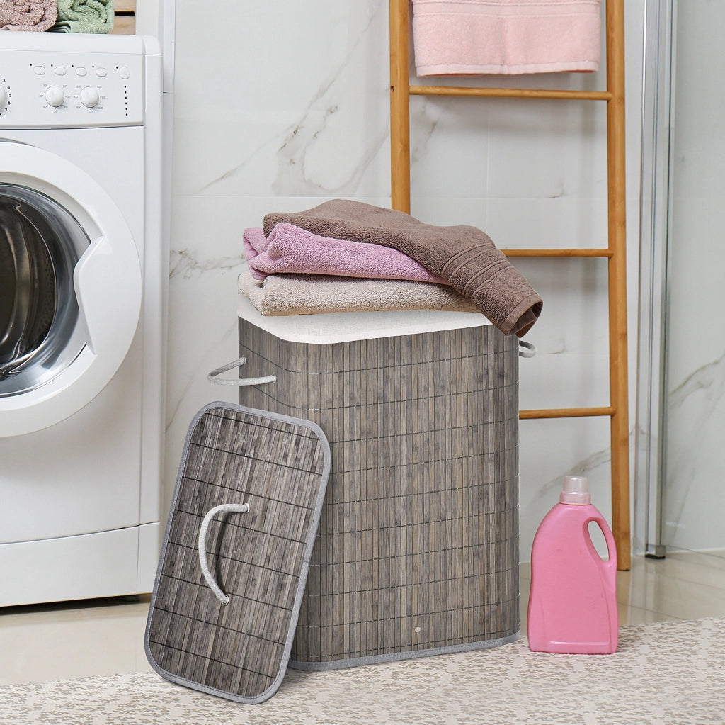 Cesto portabiancheria con coperchio 83L grigio con maniglie e sacco estraibile, organizer per lavanderia, bagno, camera