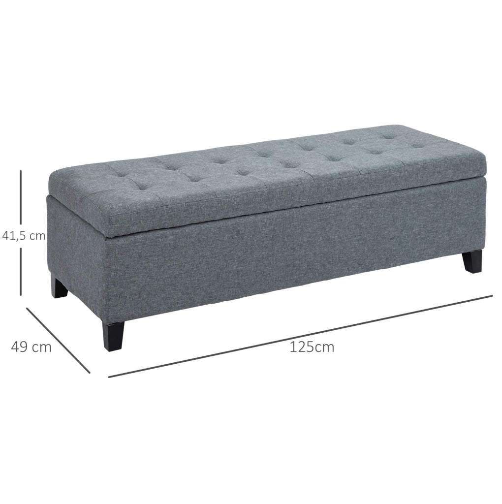 Panca imbottita con contenitore e coperchio; poliestere grigio; 125 x 49 x 41;5 cm