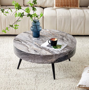 Tavolino da salotto rotondo Ø 70 cm effetto marmo grigio con gambe in metallo nere HOMVRA