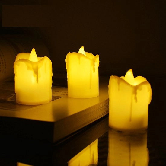 Veline di LED senza fiamma, alimentate da batterie, effetto di luce calda, adatte per l'uso domestico, come decorazione per camera, tavolo, Halloween e Natale, confezione da 24.