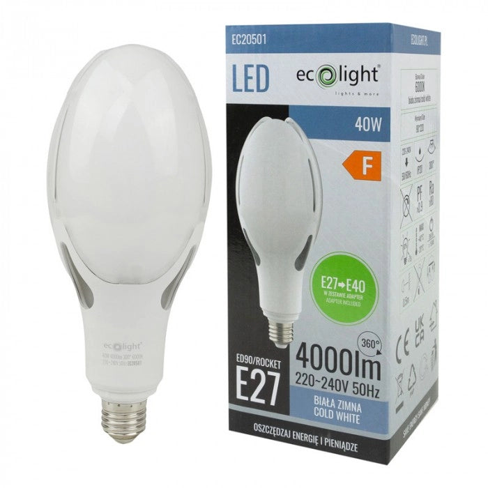 Lampadina LED 40W 4000lm 6000K E27 adatt. E40 Ecolight