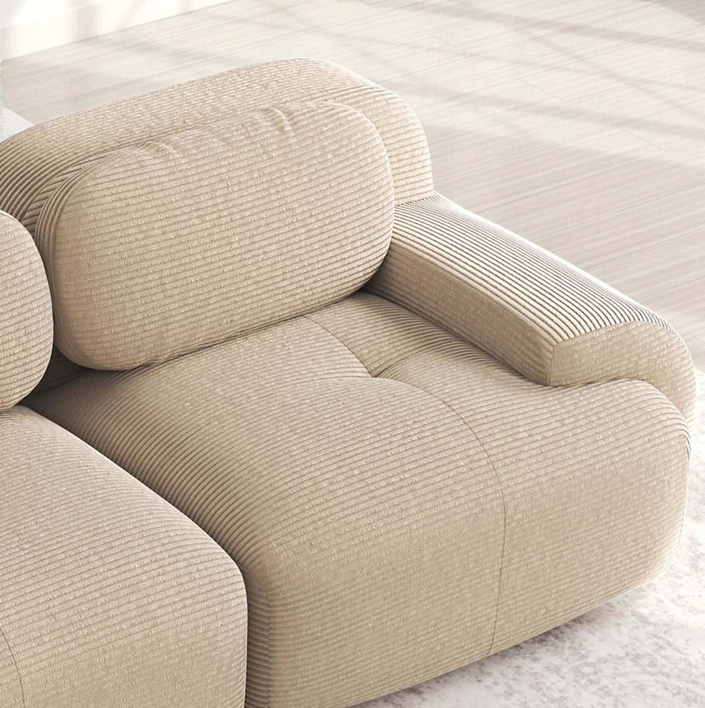 Divano angolare modulare beige in velluto a coste; senza montaggio; con imbottitura 32D HOMVRA