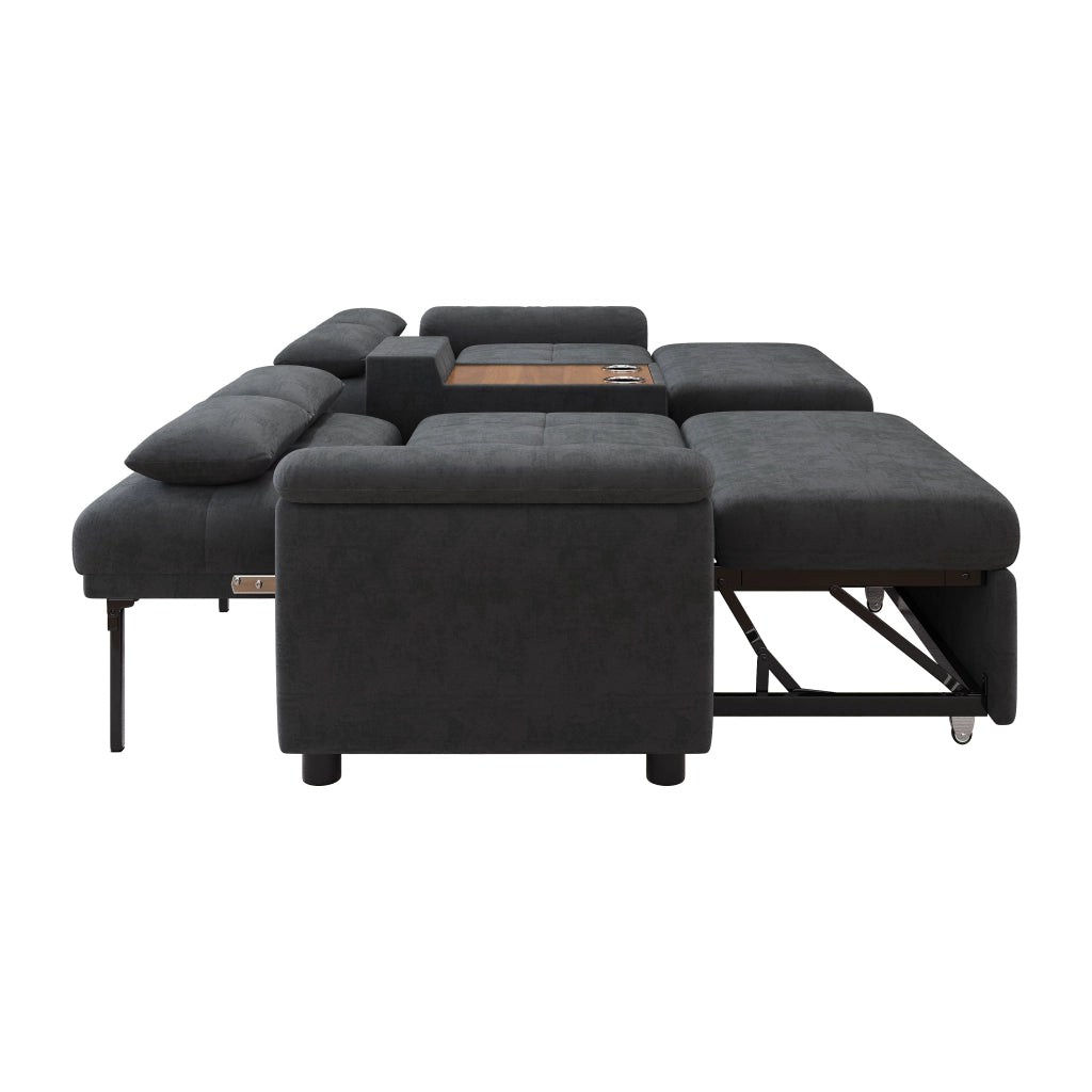 Divano letto con due moduli estraibili in ciniglia grigio scuro schienale regolabile a 3 livelli 284 × 138 × 89 cm