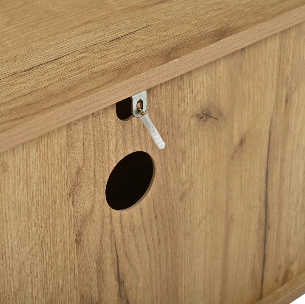 Mobile TV 180x40x51 cm con 2 ante a griglia e 2 cassetti effetto legno naturale HOMVRA
