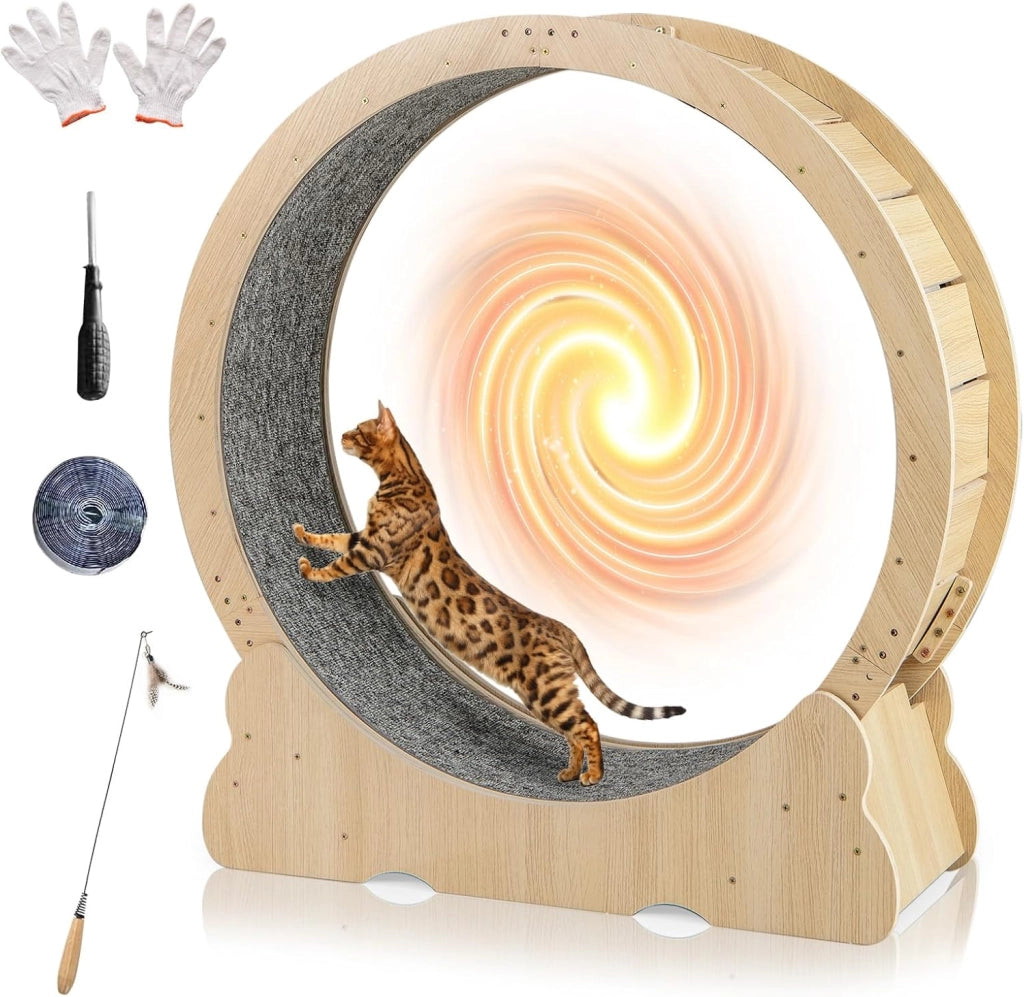 Ruota per Esercizio per Gatti da Interno 101 cm
Tapis Roulant per Gatti con Corsa con Moquette Rimovibile, Ruota di Allenamento in Legno a Rumore Ultra Basso