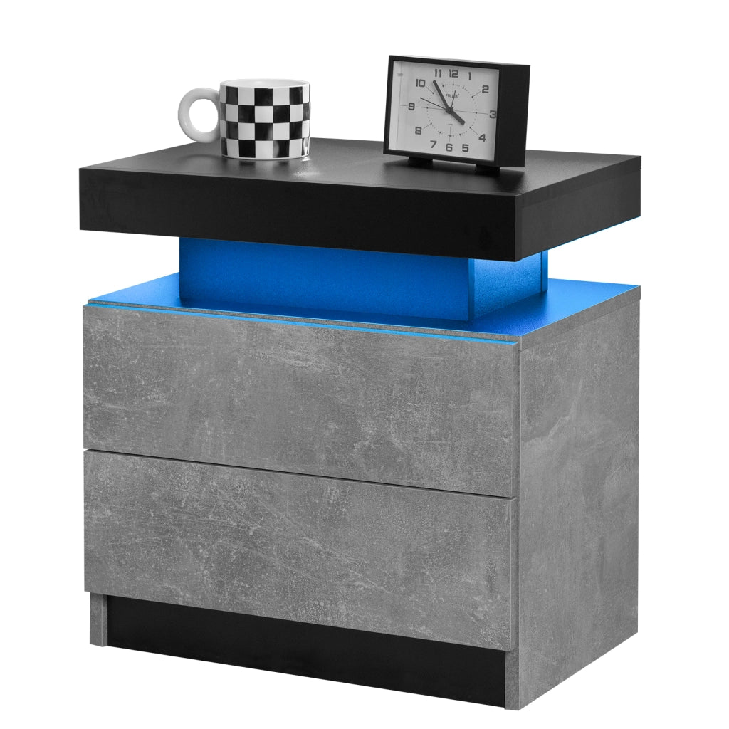 Comodino con 2 cassetti e luci LED ¨C Minimal ¨C grigio, 40x40x55 cm