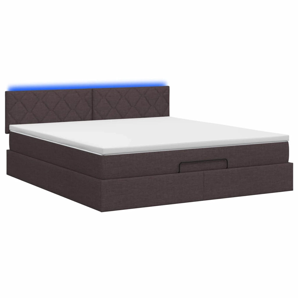 Letto Ottomano con Materasso e LED Marrone Scuro 180 x 200 cm 3457012