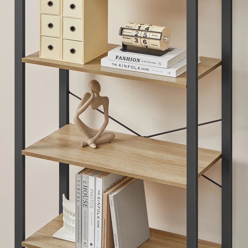 Libreria a 5 ripiani Industrial in Rovere Sonoma e Acciaio