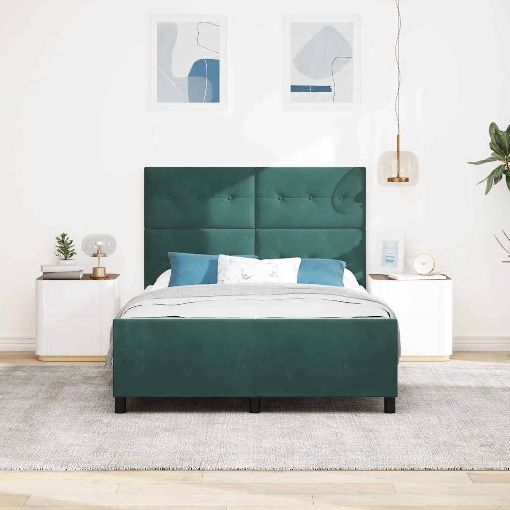 Letto a molle con testiera Verde Scuro 140 x 190 cm Velluto