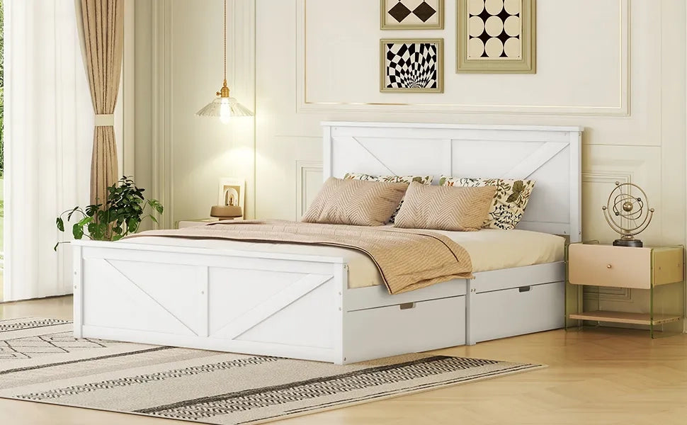 Letto a castello in legno bianco 160x200 con 4 cassetti