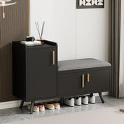 Panca Porta Scarpe Moderna con Tre Ante e Ripiani Regolabili, Struttura in Legno e Metallo Nera, B100xT34xH69 cm