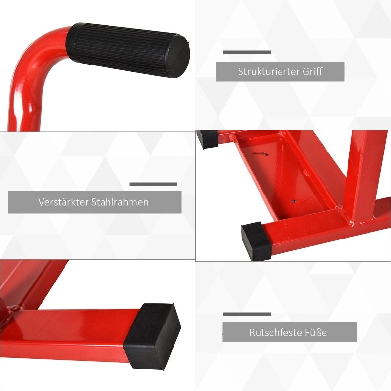 Cavalletto alzamoto in acciaio rosso con manovella e superficie in gomma portata 150 kg 48 × 34 × 43 cm per garage