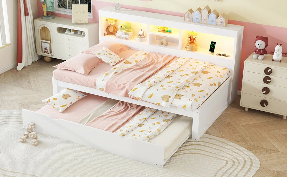 LETTO 90x200 cm con letto estraibile, bianco, truciolare e MDF
