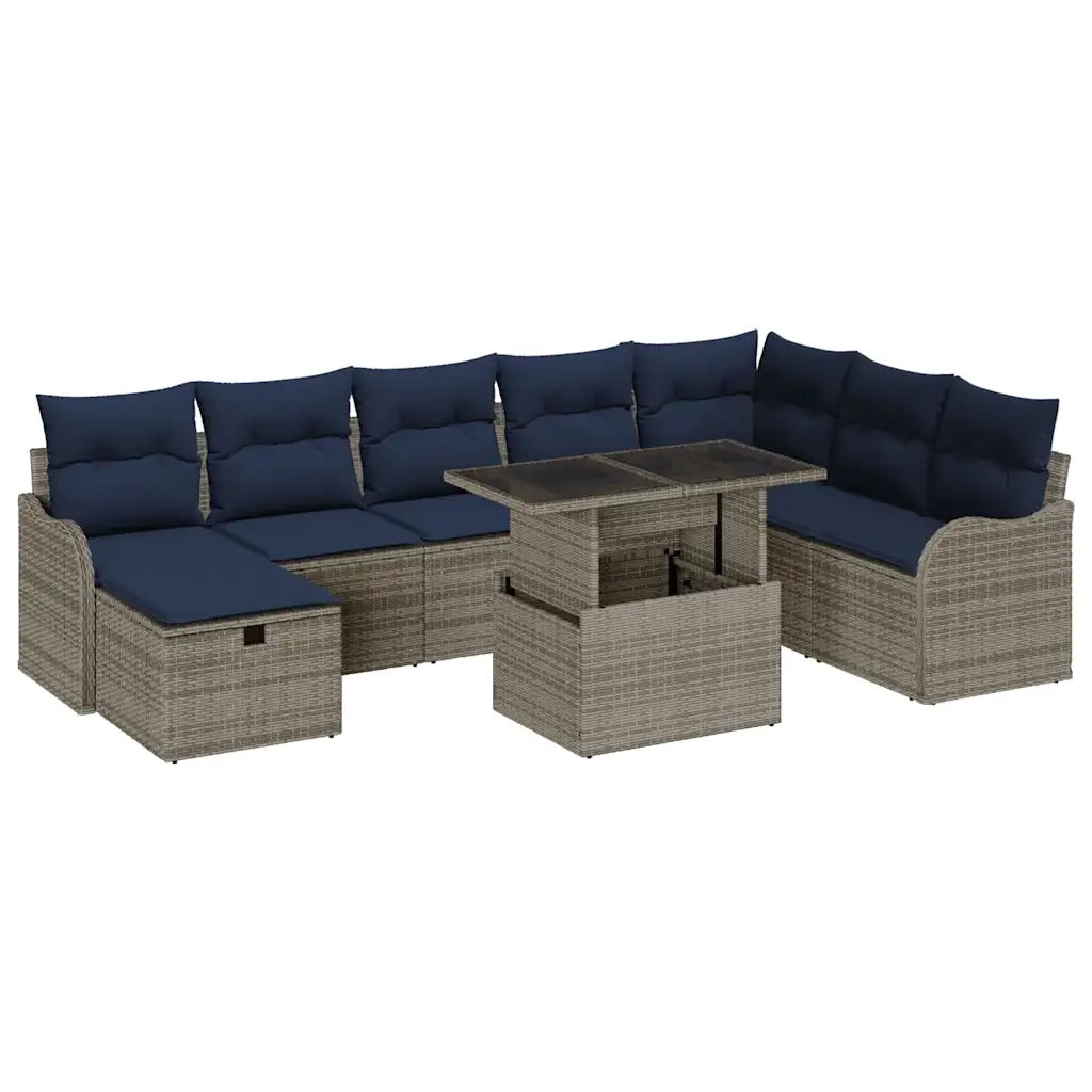 Set Divano da Giardino 9 pz Grigio polyrattan 3359742