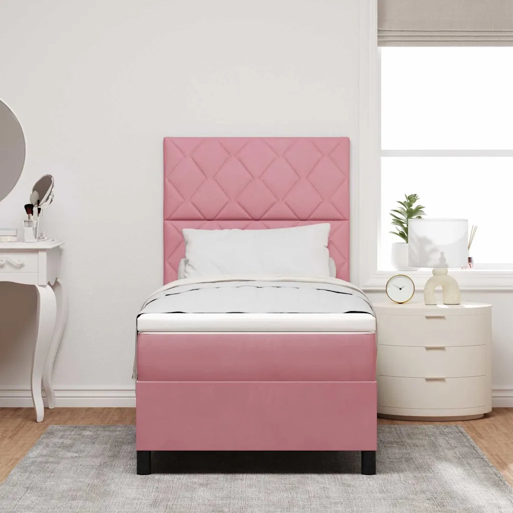 Letto a Sorgente LED con materasso Rosa 100 x 200 cm Tessuto