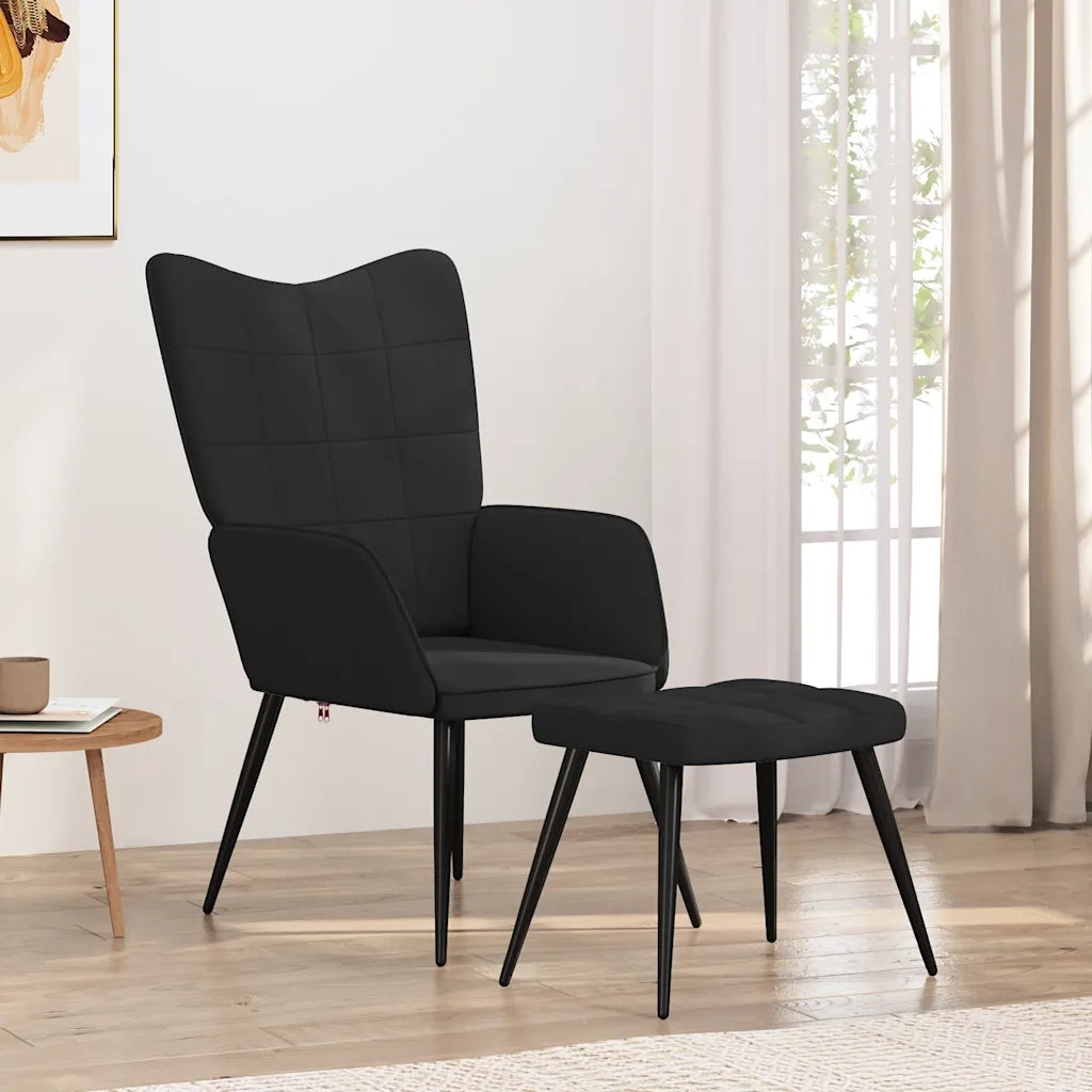 Poltrona | Sedia Relax con Sgabello Nero in Tessuto