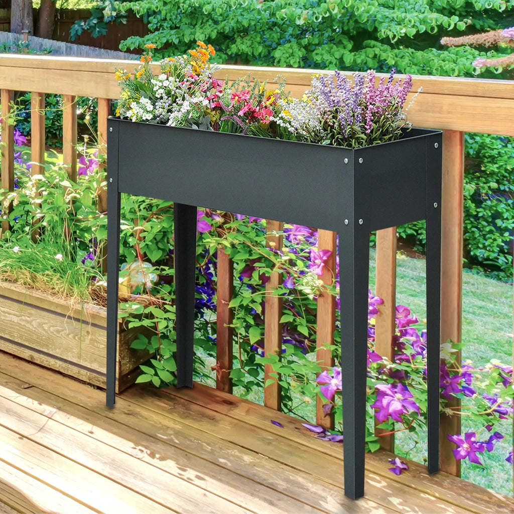 Aiuola rialzata, giardino aromatico, fioriera con piedini e 3 fori di drenaggio, 100 x 30 x 80 cm, in metallo, per giardino e balcone