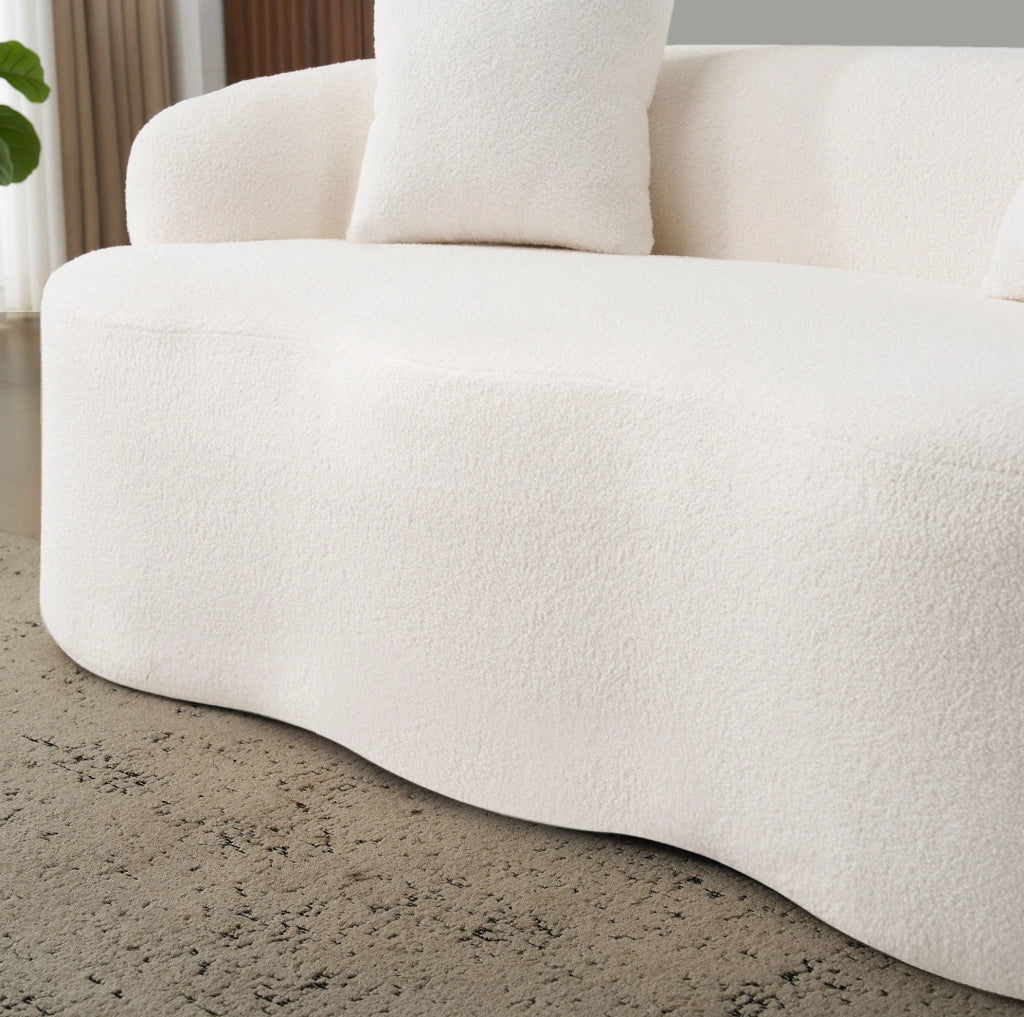 Divano loveseat 2 posti curvo con 2 cuscini; schiuma e molle; bianco