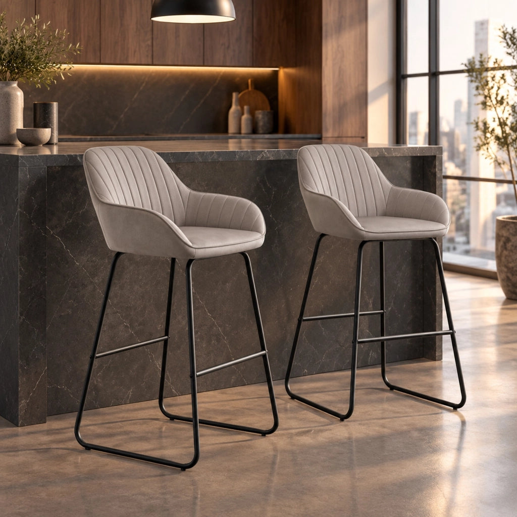Set di 2 sgabelli da bar 50,5 x 53 x 96 cm in poliestere grigio con braccioli