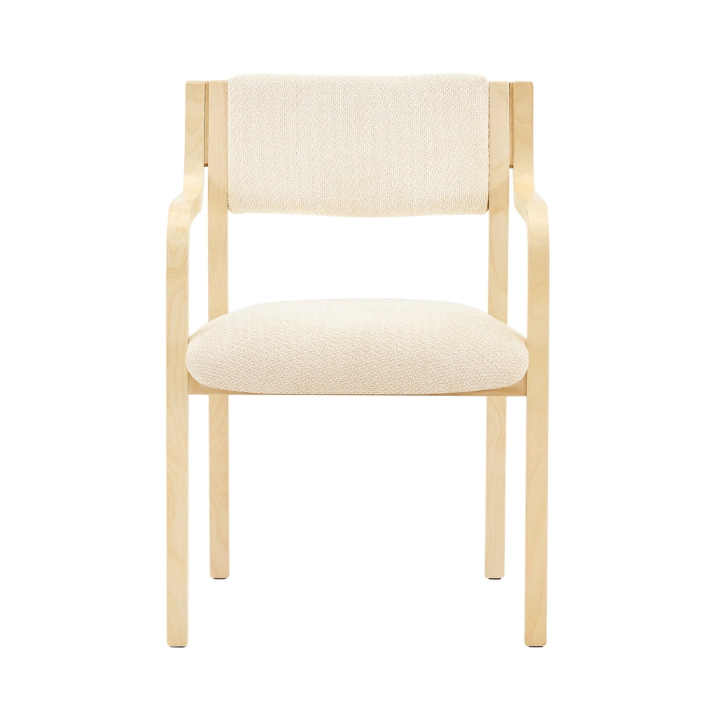 Sedia da pranzo ULEVR con braccioli in legno curvato e rivestimento teddy bianco, altezza 77 cm