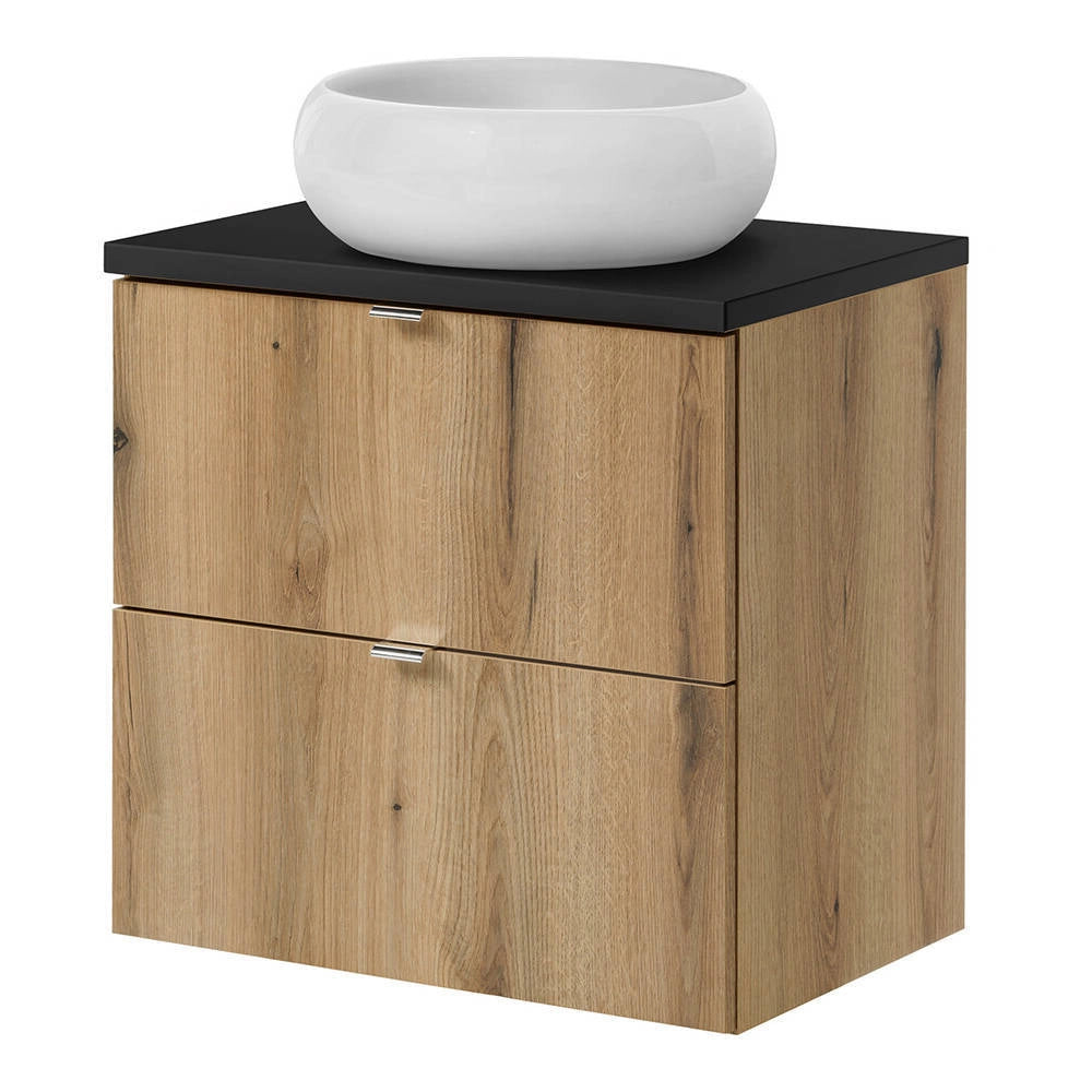 Mobile Sottolavabo NEWPORT da Parete a 2 Cassetti 60x60x40 cm - Effetto Rovere/Nero [en.casa]
