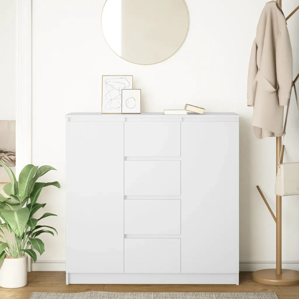 Credenza | Madia | Buffet da pranzo | Armadio da pranzo con Cassetti Bianco 100,5x35x98,5 cm Legno Multistrato