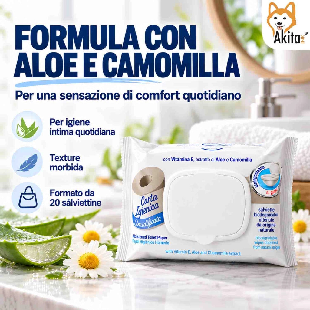 Akitaink 24 Confezioni Carta Igienica Umidificata Pocket 480 Pz