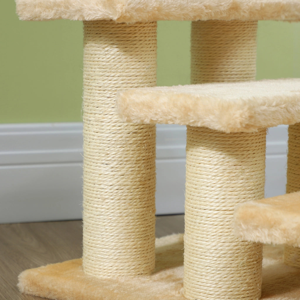 Scaletta per gatti con piattaforme e colonne in sisal, beige