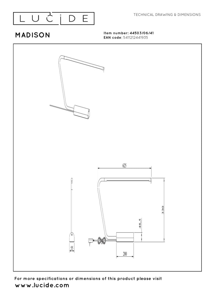 Lampada da scrivania LED nera marrone MADISON Lucide