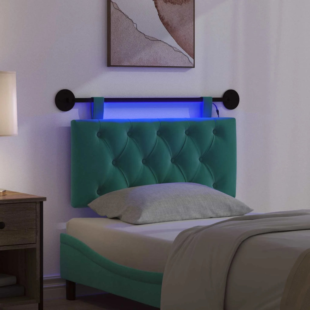 Testiera | Testata sospesa Con luce LED Turchese Velluto