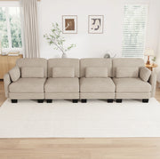 Divano modulare lineare 330x88x88 cm con cuscini in tessuto chenille marrone chiaro