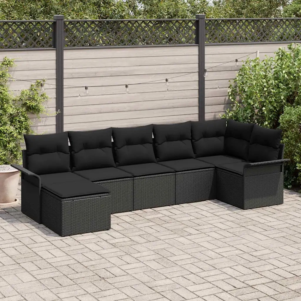 Set Divano da Giardino con cuscino 7 pcs Nero Poly Rattan 3345453