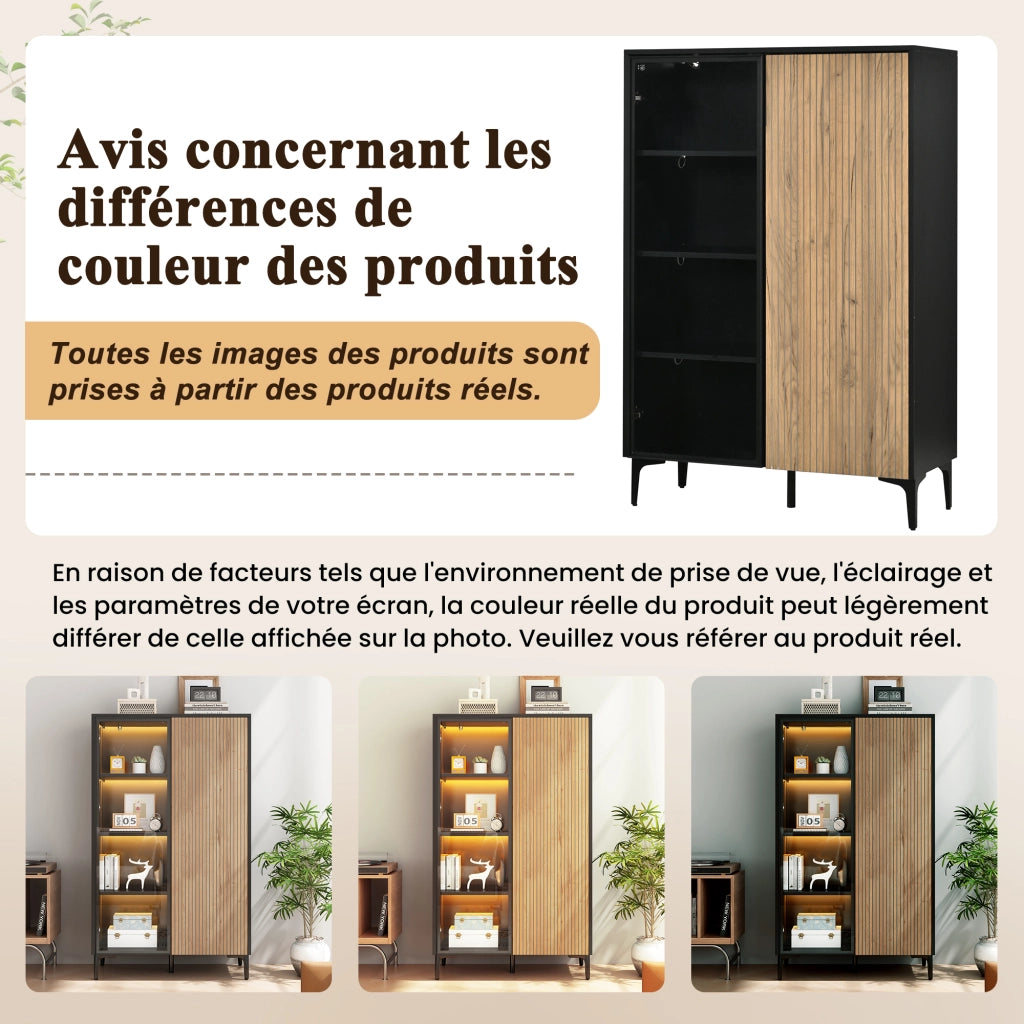 VETRINA 90x40x135 cm MDF Nero/Legno con LED Bluetooth