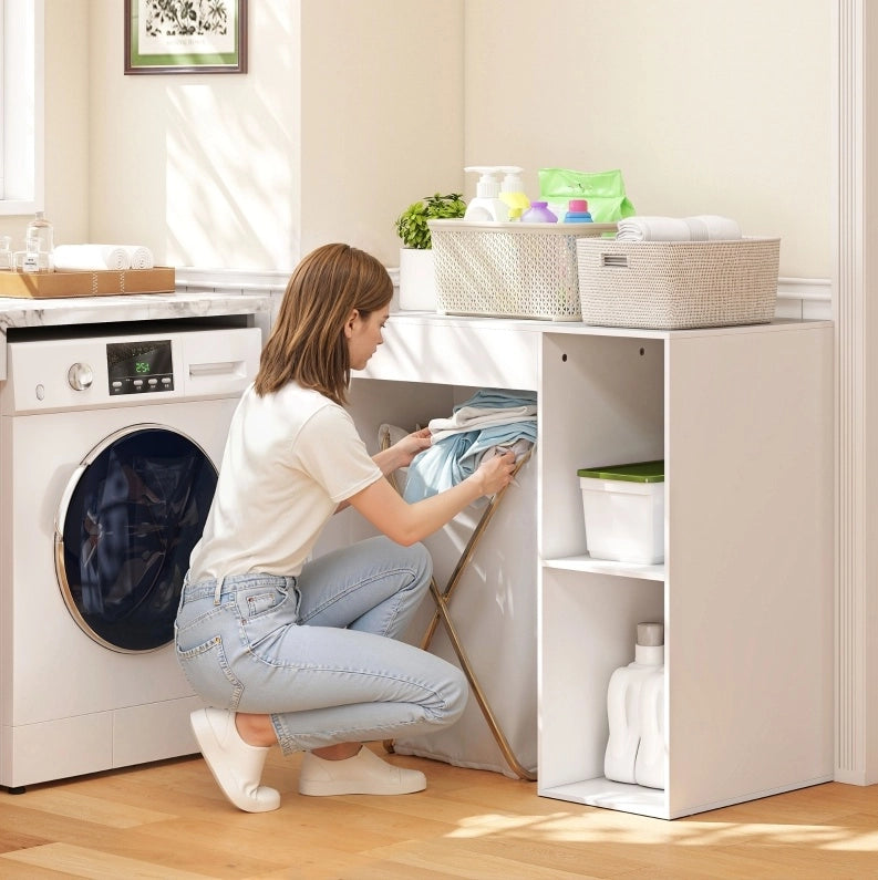 Mobile sopra lavatrice con ripiano e 2 vani aperti in truciolare bianco