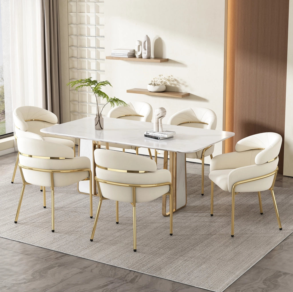 Set di 6 sedie da pranzo in velluto beige con quattro gambe in metallo
