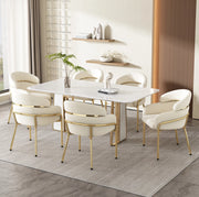 Set di 6 sedie da pranzo in velluto beige con quattro gambe in metallo