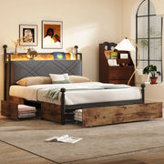 Letto multifunzionale 140x190 cm in ferro; baldacchino removibile; LED; USB e Type-C; nero