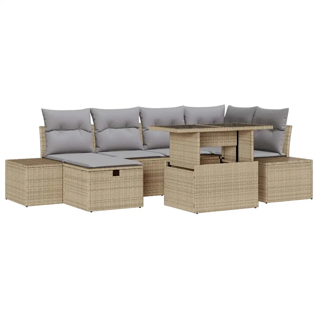 Set Divano da Giardino 7 pcs Beige polyrattan