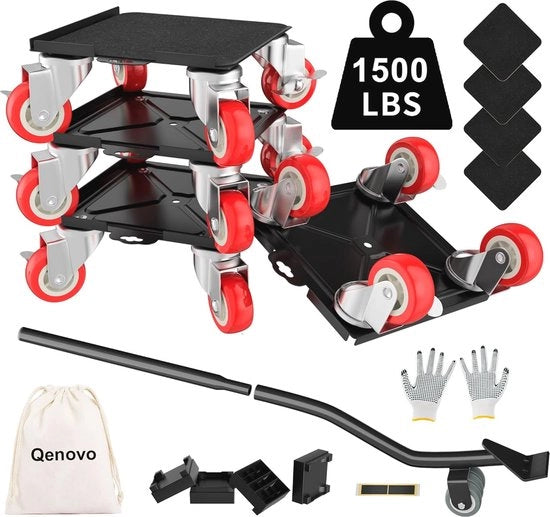 Set di ruote per trasporto mobili - 4 ruote 1500 lbs - carico massimo 360 gradi girevoli - ruota fissa con freno - ruote per mobili - per trasportare facilmente i mobili (153 IN - 4 ruote)
