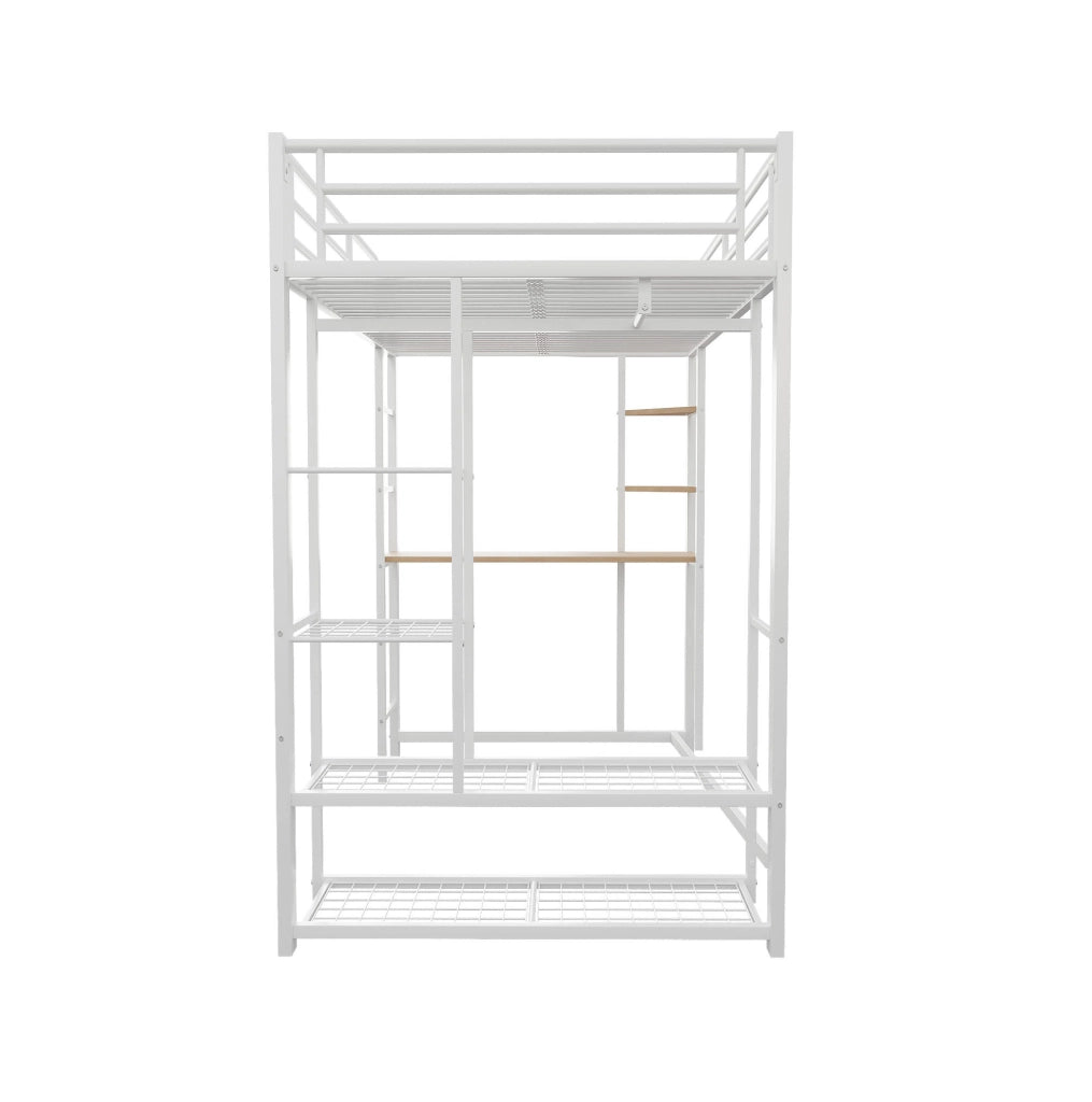 Letto a soppalco singolo 90x200 cm con scala, scrivania e armadio integrato, bianco