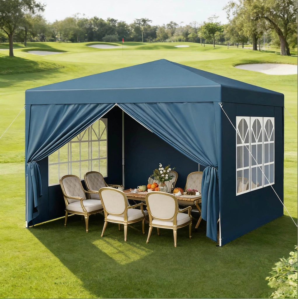 Gazebo pieghevole 3x3 m blu con tetto Oxford e pareti laterali