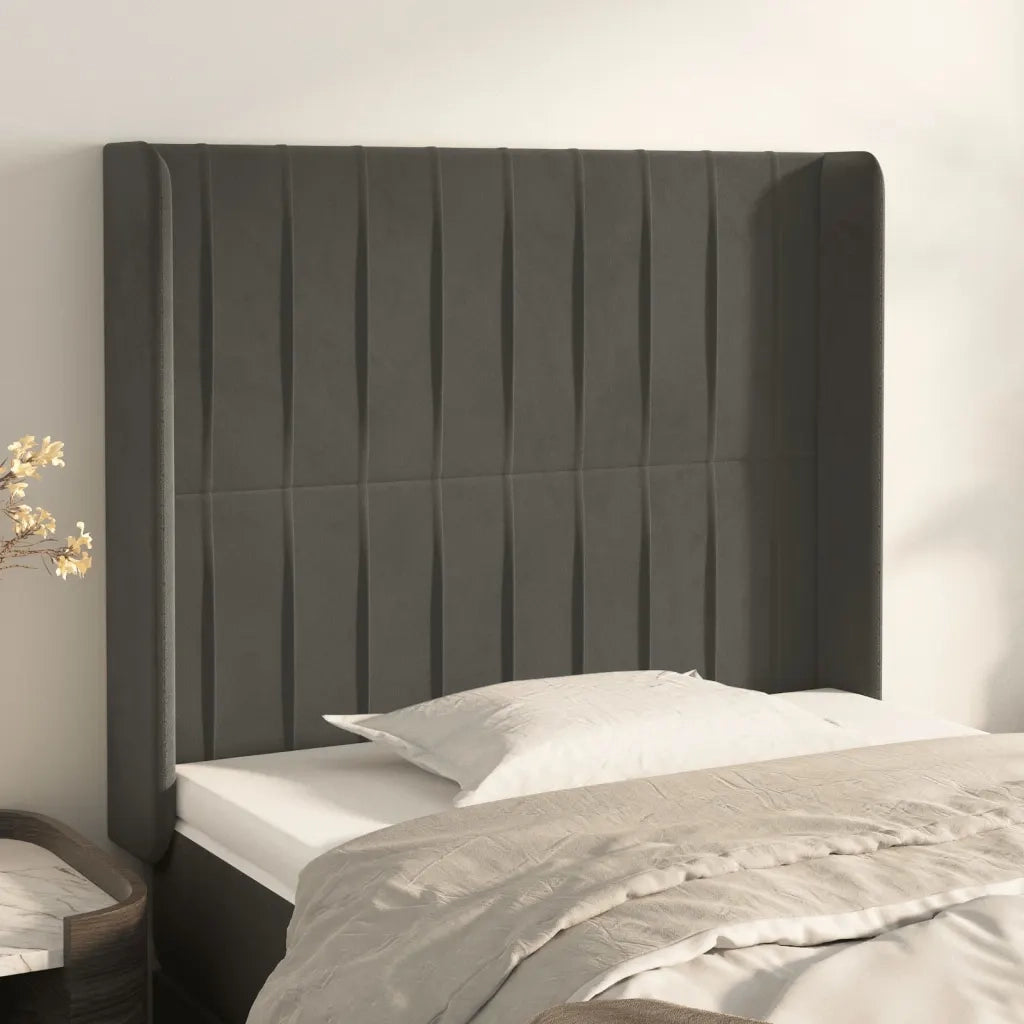 Testiera ad Orecchio-Testata con Orecchie Grigio Scuro 93x16x118/128 cm in Velluto 664150