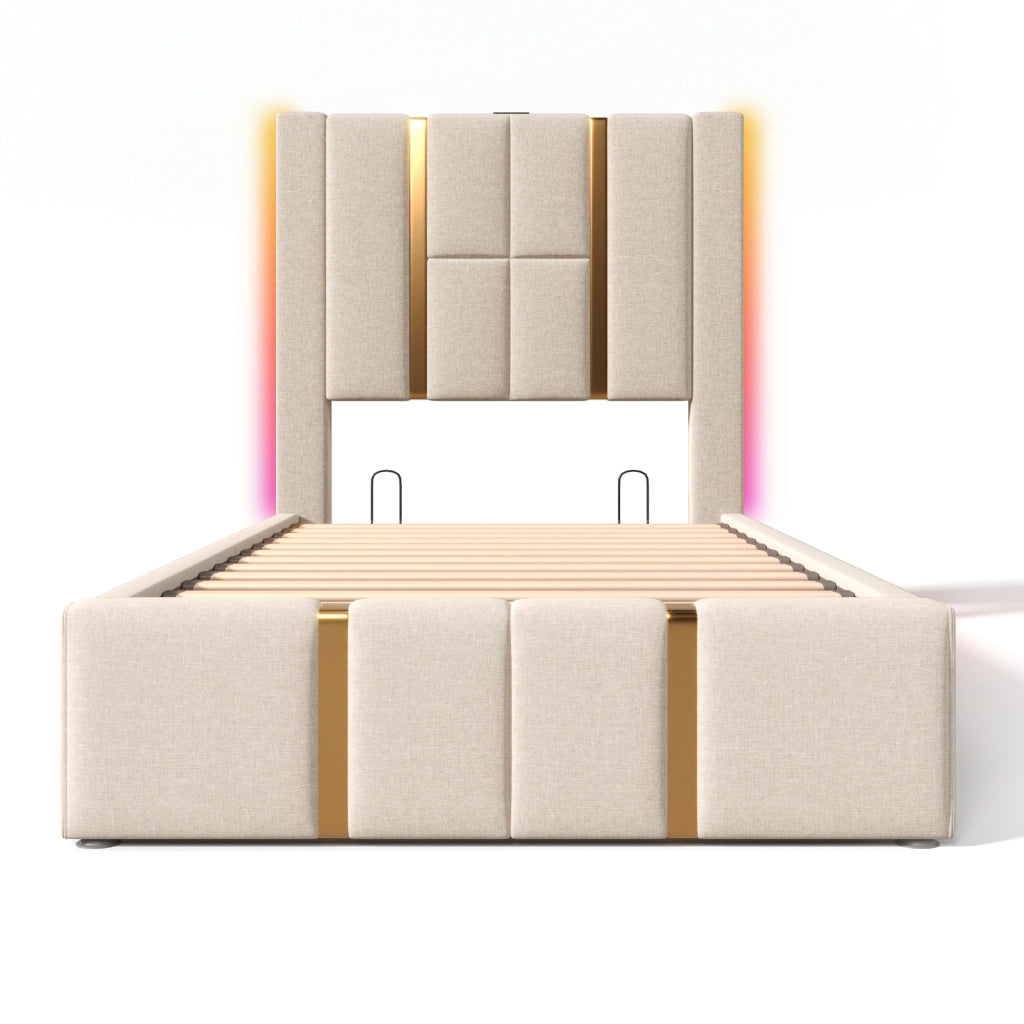 Letto singolo 90x200 contenitore beige con materasso